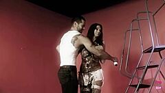 Naughty brunette fucks doggy style with her man?