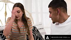 Teen Laney Grey almost caught multiple times during quickie sex with study buddy