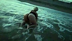 Blonde boldly flashes tits and sucks cock on public beach