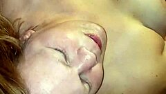 Throat pie deep in milf's mouth with my cock.