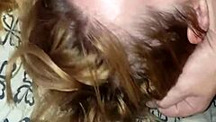 Throat pie deep in milf's mouth with my cock.