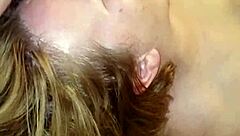 Throat pie deep in milf's mouth with my cock.