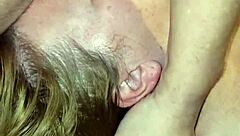 Throat pie deep in milf's mouth with my cock.