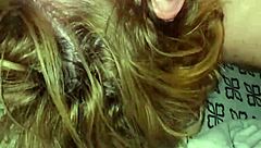 Throat pie deep in milf's mouth with my cock.