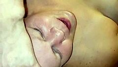 Throat pie deep in milf's mouth with my cock.
