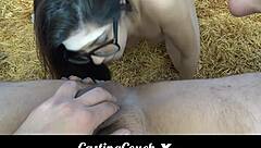 teen with glasses auditioning for porn on casting couch