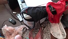 Jerking off into wife's used panties compilation