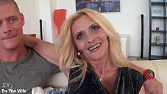 Blonde mature wife Scarlet Mika tries dark meat in stockings creampie