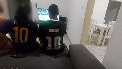 Latina slut bent over for bareback double penetration with husband’s friend