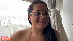 This naughty brunette, dating recently, already makes her boyfriend a cuckold with handjob and riding