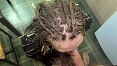 Submissive cute girl gives monster cock blowjob bent over doggystyle