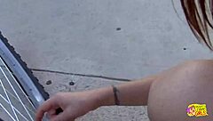 Inked blonde seduces cyclist with double dildo fingering