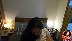 gorgeous asian teen swallows cum after pov fuck in dorm