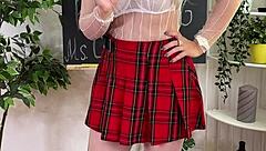 The hot milf teacher inserts her butt plug dominantly.