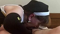 granny nun in cosplay moans while sucking hard