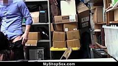 teen sucks security officer's cock at work.