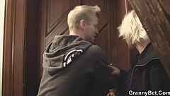 A hot mature blonde woman asked her neighbor for a ride, got more