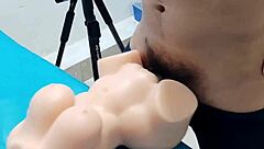 young man tries sex toy as fuck doll roleplay with neighbors