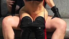 sexy cute teen in leggings gets controlled and leashed for doggystyle with cum in mouth 😍