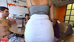 petite latina hostess sucks and fucks cuckold's friends in homemade blowbang