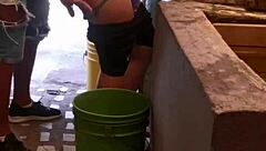 latina girlfriend gets ass fucked hard with anal creampie while washing clothes