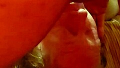 Mature woman intensely swallows my cock, gagging and choking while licking balls.