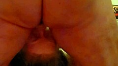 Mature woman intensely swallows my cock, gagging and choking while licking balls.