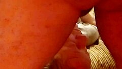 Mature woman intensely swallows my cock, gagging and choking while licking balls.