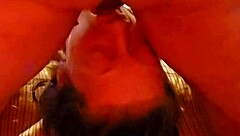 Mature woman intensely swallows my cock, gagging and choking while licking balls.