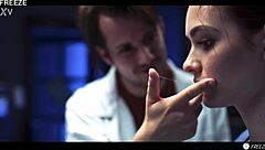 Mad scientist experiments with freezing, sexy lab partner