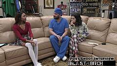 solana spits out doctor's load, then he fucks and cums on her