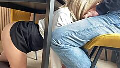 Stepdad gets anal orgasm and blowjob from tight pussy in glasses and heels