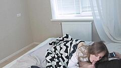 Stepdaughter Sneaks a Blowjob While Stepmom Flashes Tits in Taboo Play