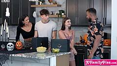 Halloween costume boxes inspected by the swap family, getting everyone excited