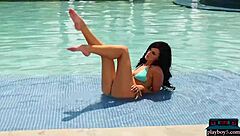 gorgeous australian milf playboy model strips nude in lingerie