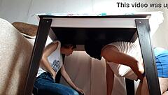 Lesbian Girls Hide Under Table To Masturbate From Stepparents