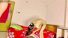 Skinny indian couple sucks tits and deepthroats close up