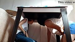 Lesbian Girls Hide Under Table To Masturbate From Stepparents