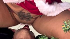 busty stepdaughter surprises perverted old stepdad with new year blowjob gift