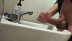 Resting Balls On Sink For Huge Cumshot