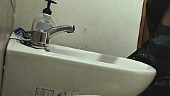 Resting Balls On Sink For Huge Cumshot