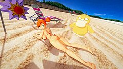 misty gets triple penetration on beach
