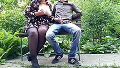 stepmom with big natural tits lend a helping hand in public