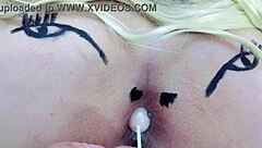 Pink ass sucking lollipop in sheer and red outfit