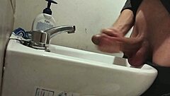 Resting Balls On Sink For Huge Cumshot