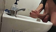 Resting Balls On Sink For Huge Cumshot