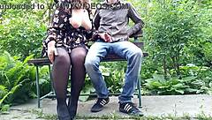 stepmom with big natural tits lend a helping hand in public