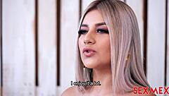 colombian brunette naty blows cock in interview!