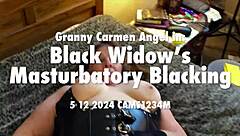 Black Widow granny Carmen Angel masturbates with blacking