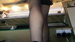 Sexy milf flashes big pussy at work